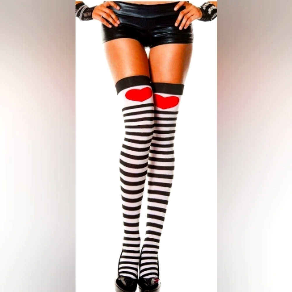 NEW Striped Thigh Highs w/Red Heart - Plus Size